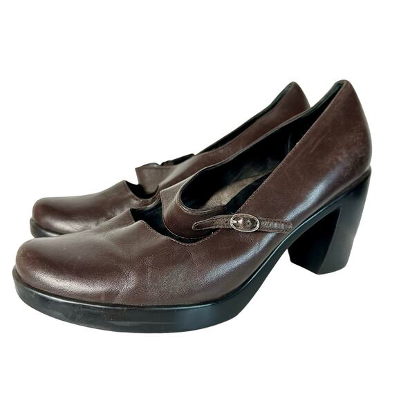 Dansko Brown Heels Tara Nappa Mary Jane Leather Buckle Strap Neutral 9 39 - Picture 1 of 12